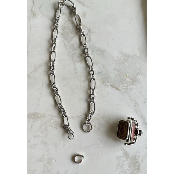 Antique Sterling Silver Swivel Fob And Chain - Picture 10 of 11